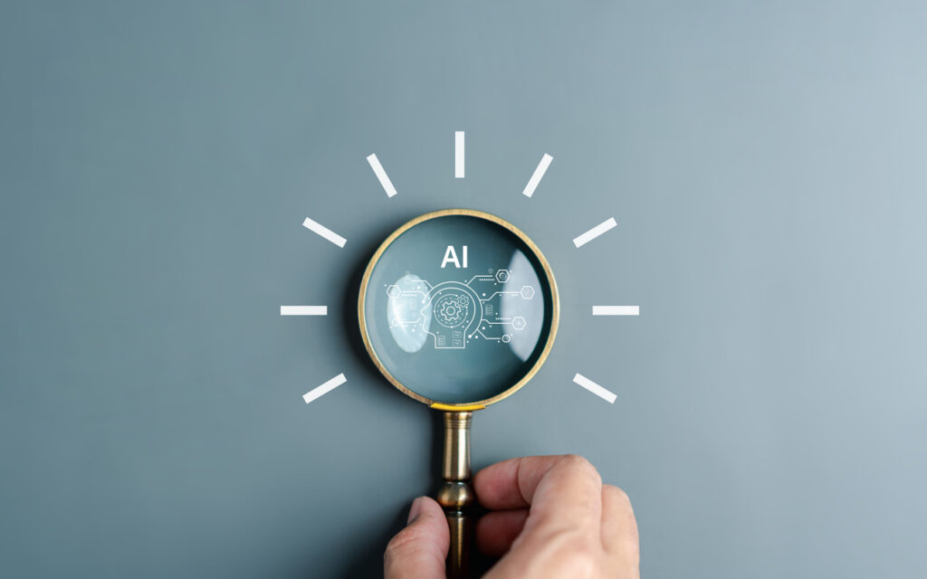 Small business owner reviewing AI search results and optimizing a website for Google AI Overviews and ChatGPT.